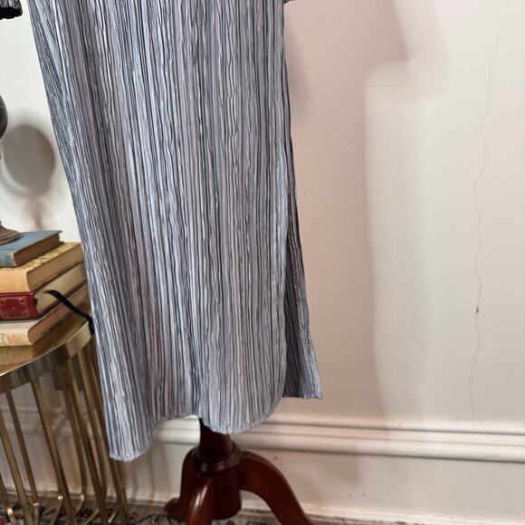 Marina Moscone Twist Front Midi Dress Crinkle Pleated Blue Size 0 Minimalist - Picture 4 of 11